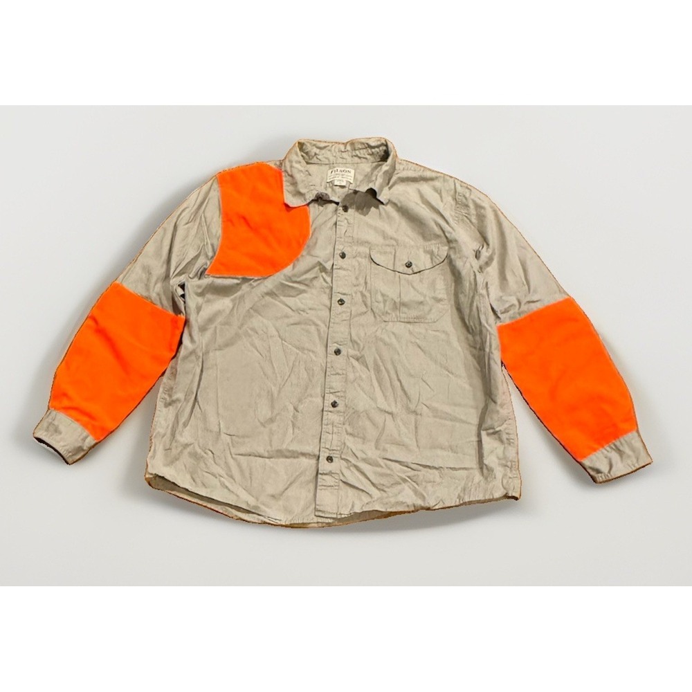 Filson Sportsman's Hunting Shooting Shirt Tan Blaze Orange Mens 2XL Utility
